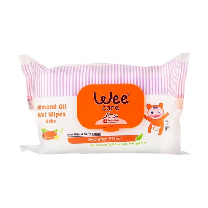 دستمال مرطوب کودک پاکتی درب دار حاوی روغن بادام وی کر Wee Care